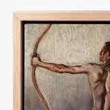 Male Nude with Drawn Bow - H. Willard Ortlip Art Print / Canvas Rustic Wooden-framed Classical Painting Archer Earthy, Mythical, Sculpted