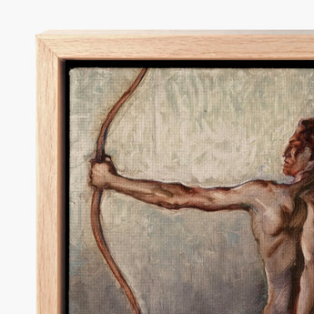 Male Nude with Drawn Bow - H. Willard Ortlip Art Print / Canvas Rustic Wooden-framed Classical Painting Archer Earthy, Mythical, Sculpted