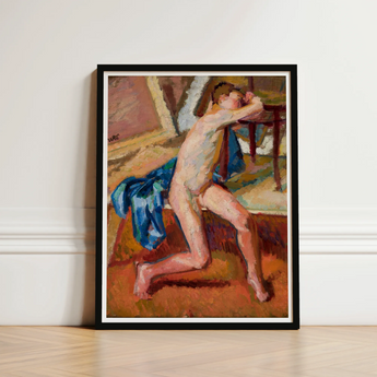 Male Nude - Wojciech Weiss Fine Art Print / Canvas Framed Oil Painting Figure Expressive Pose Rendered, Brushstroke Colliding, Fugitive