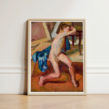 Male Nude - Wojciech Weiss Fine Art Print / Canvas Framed Oil Painting Figure Expressive Pose Rendered, Brushstroke Colliding, Fugitive