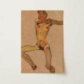 Male Nude Yellow (1910) - Egon Schiele Art Print / Canvas Reproduction Schiele’s ?The Model (seated Woman)” Beige