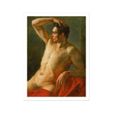 Male Torso in Profile - Theodore Gericault Art Print, Classical Oil Painting Nude Male Figure Seated Red