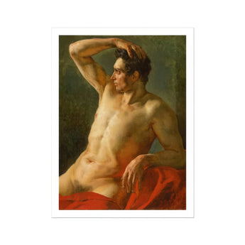 Male Torso in Profile - Theodore Gericault Art Print, Classical Oil Painting Nude Male Figure Seated Red