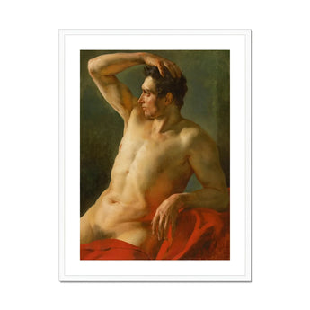 Male Torso in Profile - Theodore Gericault Art Print, Classical Oil Painting Nude Male Figure Seated Red