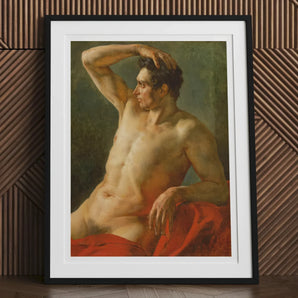Male Torso in Profile - Theodore Gericault Art Print, Framed Painting Nude Male Figure Classical Pose Green