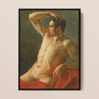 Male Torso in Profile - Theodore Gericault Framed Canvas, Classical Oil Painting Nude Male Figure Seated Pose