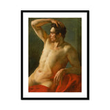 Male Torso in Profile - Theodore Gericault Art Print, Classical Oil Painting Nude Male Figure Seated Red