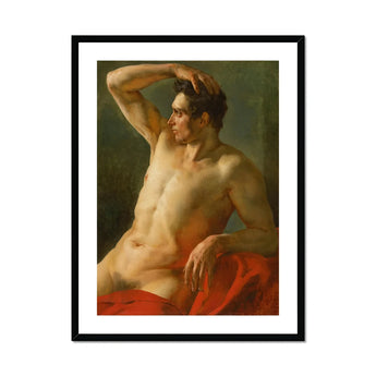 Male Torso in Profile - Theodore Gericault Art Print, Classical Oil Painting Nude Male Figure Seated Red