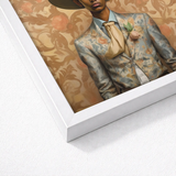 Framed Portrait Man Ornate Patterned Suit Floral Motifs Cowboy Spirit’s Queer, Transman Tamil, Elegant Outlaw’s