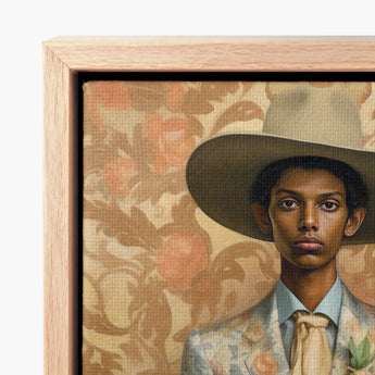 Framed Portrait Man Wide-brimmed Hat Patterned Suit Set Cowboy Spirit’s Queer, Transman Tamil, Elegant Outlaw’s