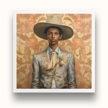 Mallaravan - Tamil Transgender Cowboy Art Print / Canvas 12x12’’ / 31x31cm / Unframed / White Border Framed Portrait Man Wide-brimmed Beige