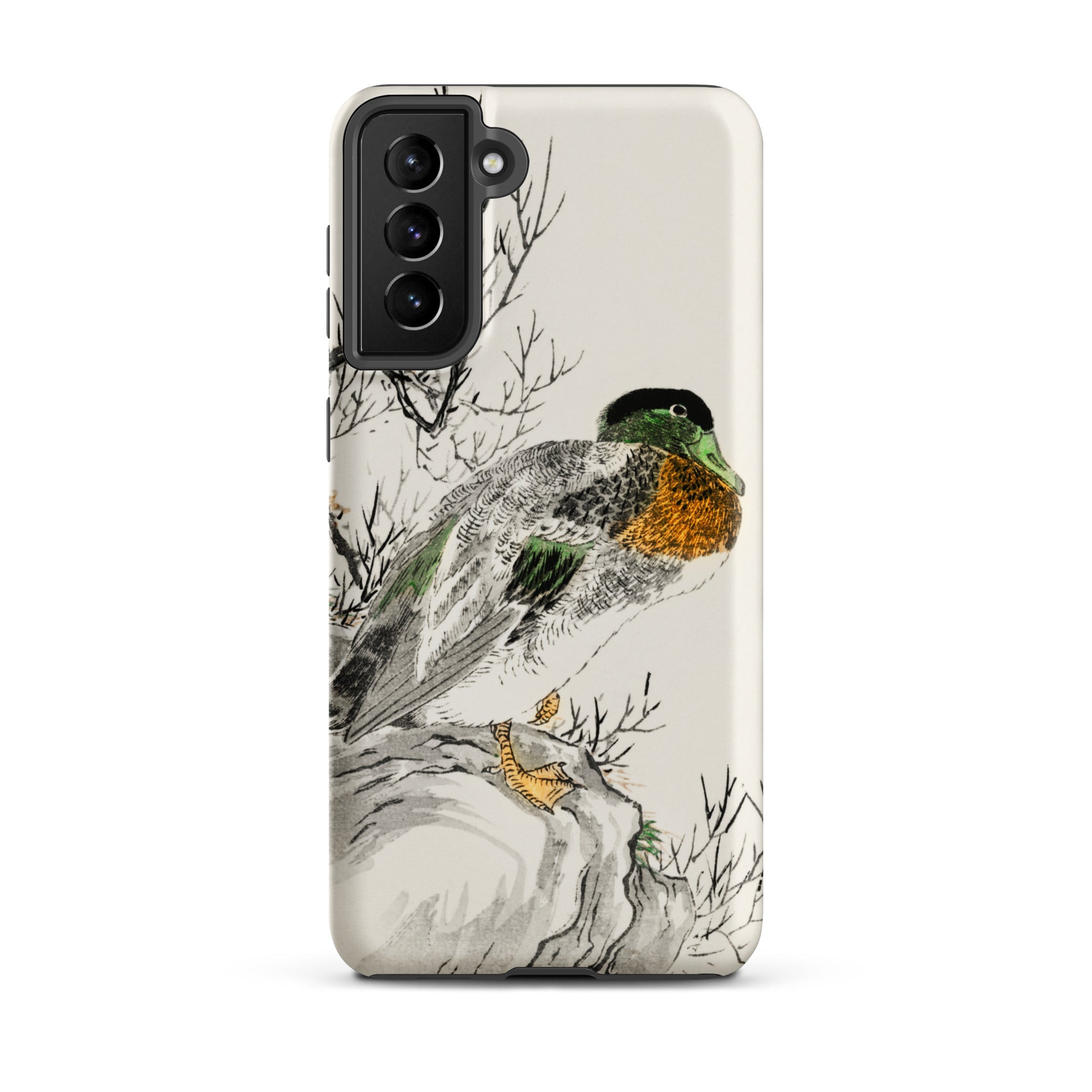 Mallard Numata Kashu Meiji Duck Art Samsung Case, Galaxy S21 Plus / Matte, White Smartphone Case Colorful Duck Branch Illustration
