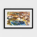 Man and Pool - John Singer Sargent Nude Art Print / Canvas Black-framed Watercolor Painting Two Figures Rocky Shore, Exploding Conventional