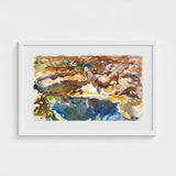 Man and Pool - John Singer Sargent Nude Art Print / Canvas Watercolor Painting White Frame Two Figures Rocky Terrain, Exploding