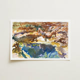 Man and Pool - John Singer Sargent Nude Art Print / Canvas Watercolor Painting Figure Earthy Textured Landscape Reflective, Exploding