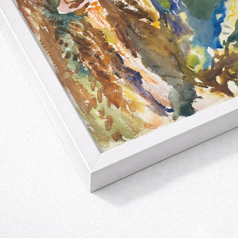 Man and Pool - John Singer Sargent Nude Art Print / Canvas White Framed Watercolor Painting Blended Earthy Tones Brown, Exploding
