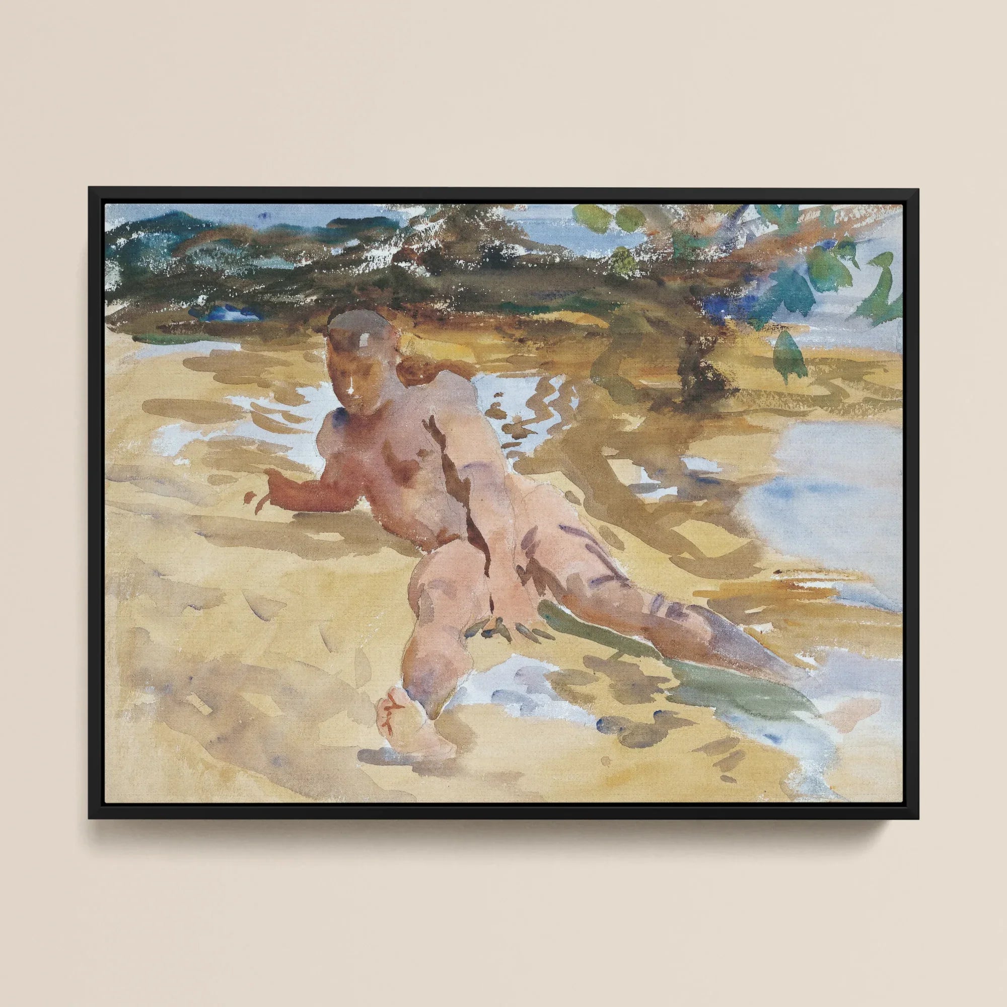 Man on Beach - John Singer Sargent Nude Art Framed Canvas Posters Prints & Visual Artwork