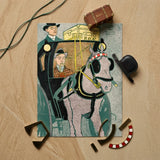 Man in Carriage - Edward Penfield Art Print / Canvas Vintage-style Illustrated Horse-drawn Two Men Rendered Penfield’s, Cuts, Flat Planes,