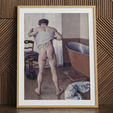 Framed nude man in bath, Gustave Caillebotte art print, muscular classical...
