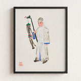 Framed Watercolor Painting Traditional Chinese Figure White Robes Qing Dynasty Manchu Fashion, Funerary Traditions, Art