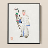 Framed Watercolor Painting Traditional Chinese Figure White Robes Qing Dynasty Manchu Fashion, Funerary Traditions, Art