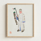 Framed Watercolor Painting Traditional Chinese Figure White Robes Qing Dynasty Manchu Fashion, Funerary Traditions, Art