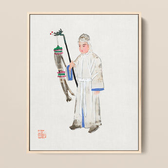 Framed Traditional Chinese Ink Wash Painting Figure White Qing Dynasty Manchu Fashion, Funerary Traditions, Art