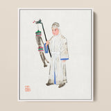 Framed Watercolor Painting Traditional Chinese Figure White Robes Qing Dynasty Manchu Fashion, Funerary Traditions, Art