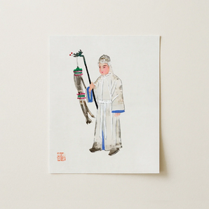 Man in Mourning - Manchu Funereal Fashion Art Print / Canvas Delicate Watercolor Illustration White Cardstock East Asian Figure Qing