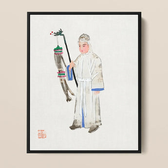 Man in Mourning - Manchu Funereal Fashion Art Print / Canvas Framed Watercolor Painting Traditional Chinese Figure White Robes Qing Dynasty