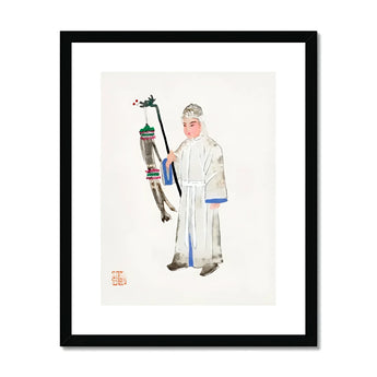 Man in Mourning - Manchu Funereal Fashion Art Print, Traditional Chinese Watercolor Painting Figure White Robes Lantern