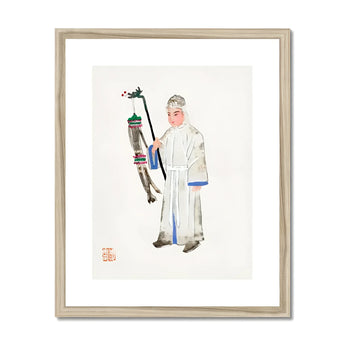 Man in Mourning - Manchu Funereal Fashion Art Print, Traditional Chinese Watercolor Painting Figure White Robes Lantern
