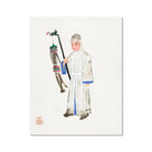 Man in Mourning Manchu Funereal Fashion Art Print, Traditional Chinese Watercolor Painting Figure White Robes Pole