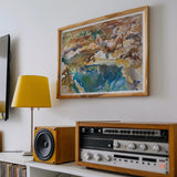 Man and Pool - John Singer Sargent Nude Art Print, Abstract Watercolor Artwork Gold Frame Blue Earth-toned Elements