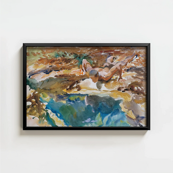 Framed Watercolor Painting Nude Figures Sunlit Earthy Landscape John Singer Sargent, Exploding Conventional Notions, Early 20th-century Art