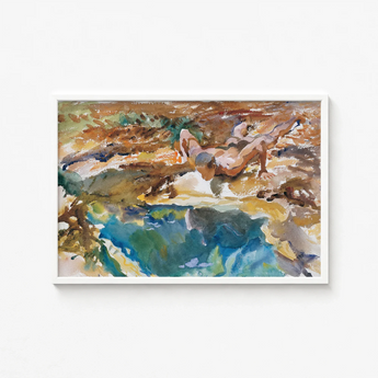 Framed Watercolor Painting Nude Figure Earthy Textured Landscape John Singer Sargent, Exploding Conventional Notions, Early 20th-century Art