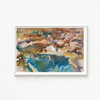 Framed Watercolor Painting Nude Figure Earthy Textured Landscape John Singer Sargent, Exploding Conventional Notions, Early 20th-century Art
