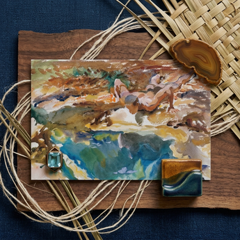 Man and Pool - John Singer Sargent Nude Art Print / Canvas Watercolor Painting Man Woman Outdoor Blended Earthy Tones John Singer Sargent,