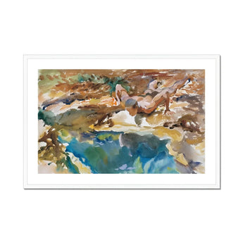 Man and Pool - John Singer Sargent Nude Art Print, Watercolor Painting Horses Water