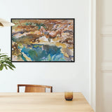 Man and Pool John Singer Sargent Nude Framed Canvas, Abstract Painting Earthy Browns Deep Blues Black Frame