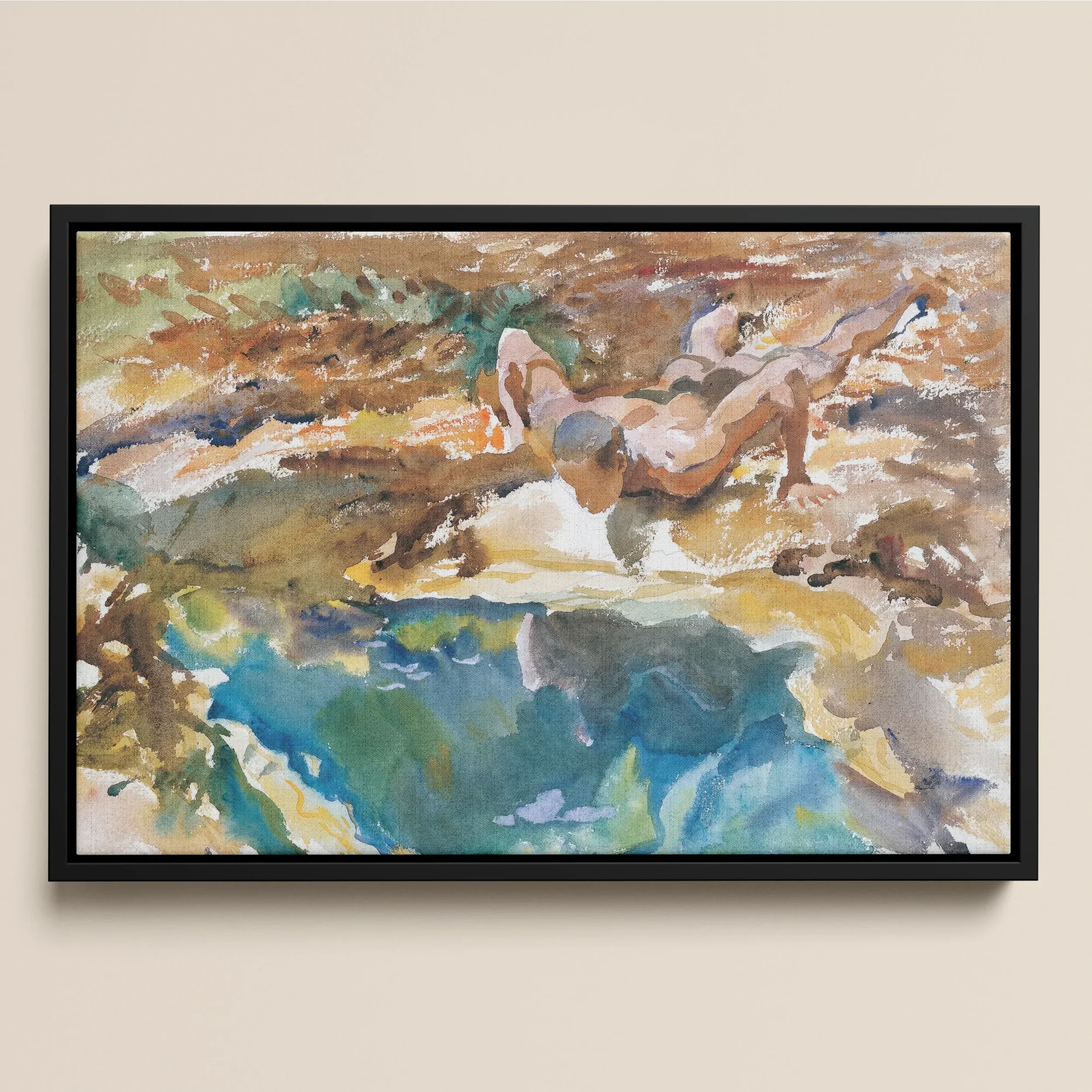 Man and Pool - John Singer Sargent Nude Framed Canvas