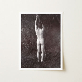 Man Posing Naked Holding Branch of a Tree - Edwin Nichol Fallaize Art Print / Canvas, Outdoor Figure Photography Prints