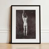 Man Posing Naked Holding Branch of a Tree - Edwin Nichol Fallaize Art Print / Canvas, 12x16’’ / 31x41cm / Black Frame / Matboard, Posters