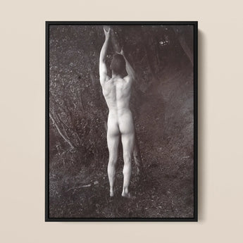 Man Posing Naked Holding Branch of a Tree - Edwin Nichol Fallaize Art Print / Canvas, 12x16’’ / 31x41cm / Black Frame, Posters Prints &