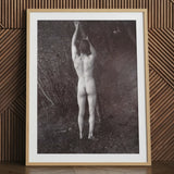 Man Posing Naked Holding Branch of a Tree - Edwin Nichol Fallaize Art Print / Canvas, 24x32’’ / 61x81cm / Natural Frame / Matboard, Posters