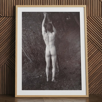 Man Posing Naked Holding Branch of a Tree - Edwin Nichol Fallaize Art Print / Canvas, 24x32’’ / 61x81cm / Natural Frame / Matboard, Posters