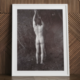 Man Posing Naked Holding Branch of a Tree - Edwin Nichol Fallaize Art Print / Canvas, 24x32’’ / 61x81cm / White Frame / Matboard, Posters