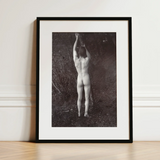 Man Posing Naked Holding Branch of a Tree - Edwin Nichol Fallaize Art Print / Canvas Black-framed Black-and-white Photographic Nude Male