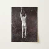 Man Posing Naked Holding Branch of a Tree - Edwin Nichol Fallaize Art Print / Canvas Black-and-white Photographic Nude Male Figure Arms