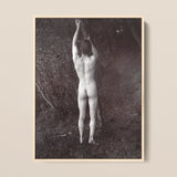 Man Posing Naked Holding Branch of a Tree - Edwin Nichol Fallaize Art Print / Canvas Framed Black-and-white Photographic Nude Male Figure